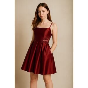 Blondie Nites Burgundy Satin Fit & Flare Cocktail Party Fairy Dress Ballet  | 7